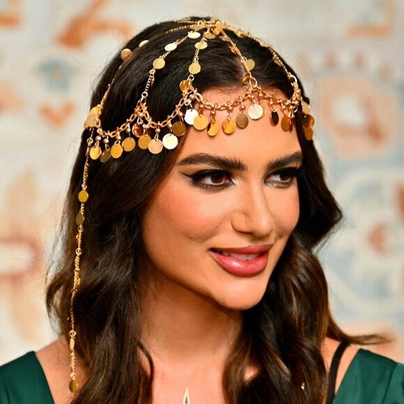 Sequin Head Chain Gold Headpiece Festival Costume Accessory for Women